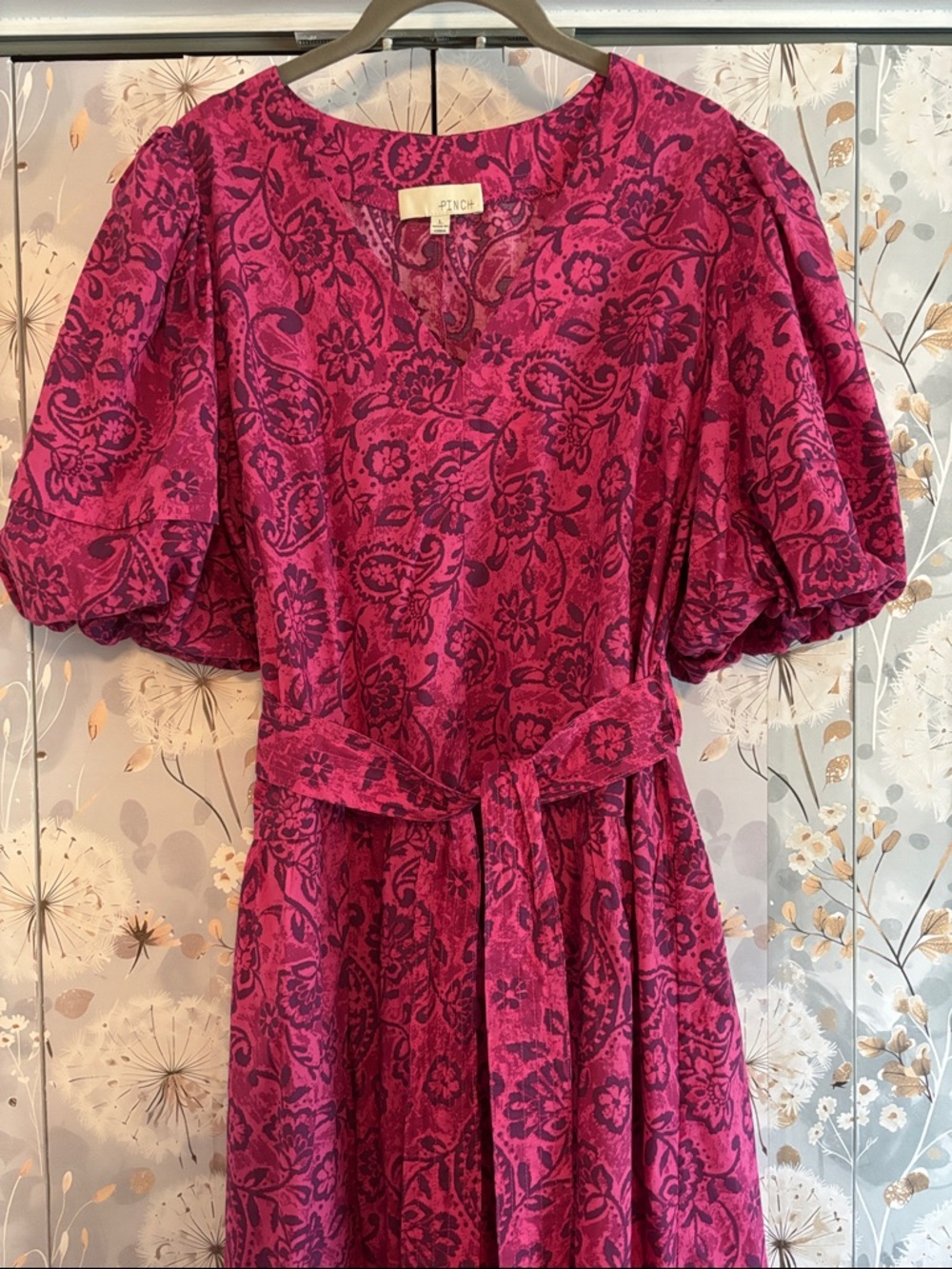 Pinch Pink Paisley Floral-Print Puff Sleeve Midi Dress - Picture 5 of 6